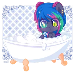 Size: 600x586 | Tagged: safe, artist:exceru-karina, derpibooru import, oc, oc:madeline, unofficial characters only, bat pony, pony, bath, solo