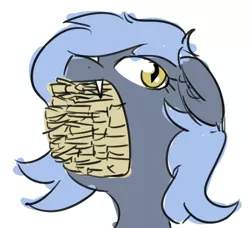 Size: 451x411 | Tagged: safe, artist:wenni, derpibooru import, oc, oc:panne, unofficial characters only, bat pony, pony, bust, derp, fangs, female, food, french fries, gentlemen, meme, simple background, solo, that pony sure does love fries, white background