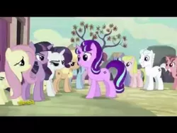 Size: 480x360 | Tagged: safe, derpibooru import, screencap, applejack, double diamond, fluttershy, rainbow dash, rarity, starlight glimmer, twilight sparkle, twilight sparkle (alicorn), alicorn, pony, the cutie map, angry, creepy, creepy smile, cult, equal cutie mark, equalized, false smile, glare, s5 starlight, smiling