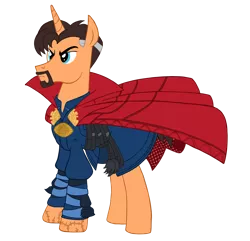 Size: 2340x2256 | Tagged: safe, artist:edcom02, artist:jmkplover, derpibooru import, ponified, pony, unicorn, cloak, cloak of levitation, clothes, doctor strange, eye of agamotto, male, marvel, marvel cinematic universe, scar, simple background, solo, sorcerer supreme, stallion, transparent background