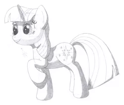 Size: 1434x1216 | Tagged: safe, artist:aafh, derpibooru import, twilight sparkle, pony, unicorn, grayscale, monochrome, raised hoof, simple background, smiling, solo, traditional art, white background