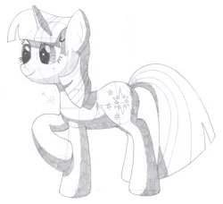 Size: 1440x1312 | Tagged: safe, artist:aafh, derpibooru import, twilight sparkle, pony, unicorn, grayscale, monochrome, raised hoof, simple background, smiling, solo, traditional art, white background