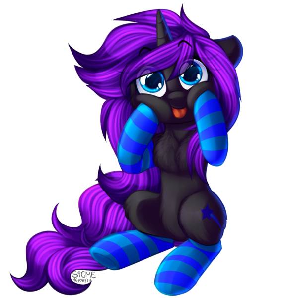 Size: 1925x2000 | Tagged: safe, artist:gicme, derpibooru import, oc, unofficial characters only, pony, unicorn, chest fluff, clothes, cute, female, silly, silly pony, simple background, socks, striped socks, tongue out, transparent background, ych result