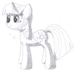 Size: 1408x1338 | Tagged: safe, artist:aafh, derpibooru import, twilight sparkle, pony, unicorn, grayscale, monochrome, simple background, smiling, solo, traditional art, white background