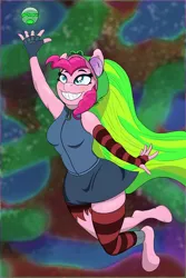 Size: 800x1200 | Tagged: safe, artist:bajanic, derpibooru import, pinkie pie, anthro, earth pony, unguligrade anthro, clothes, cosplay, costume, crossover, demencia, female, fingerless gloves, gloves, mare, solo, villainous