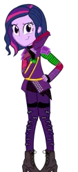 Size: 601x1328 | Tagged: safe, artist:shabrina025, derpibooru import, twilight sparkle, equestria girls, bad, clothes swap, descendants, descendants wicked world, disney, disney descendants, haircut, mal (disney descendants), simple background, smiling, solo, transparent background