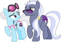 Size: 4300x3000 | Tagged: safe, artist:cheezedoodle96, derpibooru import, hoity toity, photo finish, earth pony, pony, .svg available, absurd resolution, alternate hairstyle, bikini, clothes, cutie mark, eye contact, female, looking at each other, male, mare, missing accessory, photoity, shipping, show accurate, simple background, speedo, stallion, straight, string bikini, sunglasses, svg, swimsuit, transparent background, vector, walking