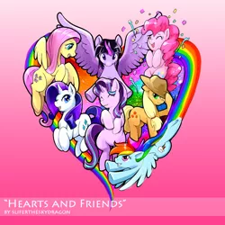 Size: 1000x1000 | Tagged: safe, artist:slifertheskydragon, derpibooru import, applejack, fluttershy, pinkie pie, rainbow dash, rarity, starlight glimmer, twilight sparkle, twilight sparkle (alicorn), alicorn, earth pony, pegasus, pony, unicorn, eyes closed, mane six, open mouth