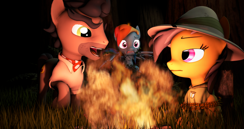 Size: 4096x2160 | Tagged: safe, artist:jaygaming1, deleted from derpibooru, derpibooru import, daring do, doctor caballeron, rainbow dash, pony, 3d, absurd resolution, fire, high res, source filmmaker, tied up