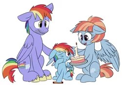 Size: 4188x2937 | Tagged: safe, artist:chub-wub, derpibooru import, bow hothoof, rainbow dash, windy whistles, pony, parental glideance, absurd resolution, cake, comforting, cute, family, female, filly, filly rainbow dash, food, heartwarming, high res, participation ribbon, rainbow dash's parents, simple background, sticker, teary eyes, white background, wholesome, younger