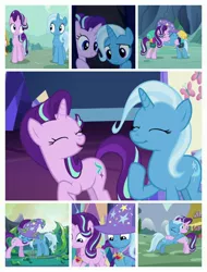 Size: 3106x4096 | Tagged: safe, derpibooru import, edit, edited screencap, screencap, starlight glimmer, trixie, pony, unicorn, all bottled up, celestial advice, no second prances, to where and back again, absurd resolution, clothes, collage, cropped, cute, equestrian pink heart of courage, female, hat, mare, trixie's hat, wizard hat