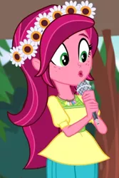 Size: 411x617 | Tagged: safe, derpibooru import, screencap, gloriosa daisy, equestria girls, legend of everfree, cropped, cute, daisybetes, microphone, ooh, oooooh, solo