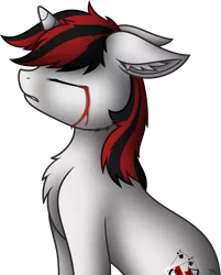 Size: 4000x4978 | Tagged: safe, artist:starlessnight22, derpibooru import, oc, oc:blackjack, unofficial characters only, pony, unicorn, fallout equestria, fallout equestria: project horizons, absurd resolution, bleeding, blood, chest fluff, crying, ear fluff, eyes closed, simple background, sitting, solo, transparent background, vector