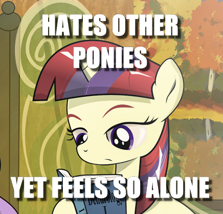 Size: 436x418 | Tagged: safe, derpibooru import, moondancer, pony, unicorn, book, female, image macro, irony, mare, meme, misanthropy, solo