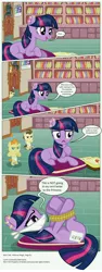 Size: 3300x8818 | Tagged: safe, artist:perfectblue97, derpibooru import, pound cake, pumpkin cake, twilight sparkle, earth pony, pony, comic:without magic, absurd resolution, bandaid, blank flank, bondage, book, bound and gagged, candy, cloth gag, comic, earth pony twilight, food, gag, hogtied, poster, rope, sugarcube corner, unsexy bondage