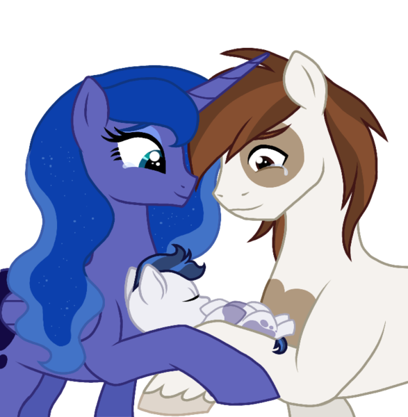 Size: 751x767 | Tagged: safe, artist:unoriginai, derpibooru import, pipsqueak, princess luna, oc, oc:moon crater, alicorn, earth pony, pony, baby, baby pony, crying, cute, eyes closed, female, lunapip, male, mare, newborn, offspring, parent:pipsqueak, parent:princess luna, parents:lunapip, shipping, simple background, stallion, story included, straight, tears of joy, transparent background