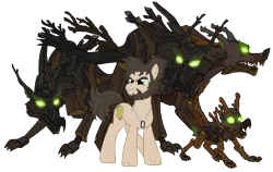 Size: 3475x2198 | Tagged: safe, artist:edcom02, artist:jmkplover, derpibooru import, earth pony, elemental, timber wolf, animal empathy, anti-hero, baby timber wolf, dog tags, glowing eyes, green eyes, male, marvel, pack, puppy, serious, serious face, sharp teeth, sideburns, simple background, stallion, teeth, transparent background, wolverine, wood golem, x-men