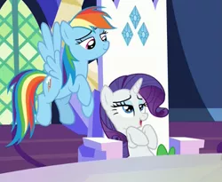 Size: 1217x999 | Tagged: suggestive, derpibooru import, edit, edited screencap, screencap, rainbow dash, rarity, spike, dragon, pegasus, pony, unicorn, not asking for trouble, bedroom eyes, casual sex, cropped, exhibitionism, female, friendship throne, implied cunnilingus, implied oral, implied sex, male, mare, reclining, shipping, sitting, softcore, sparity, straight, throne, twilight's castle, voyeur, voyeur dash, watching