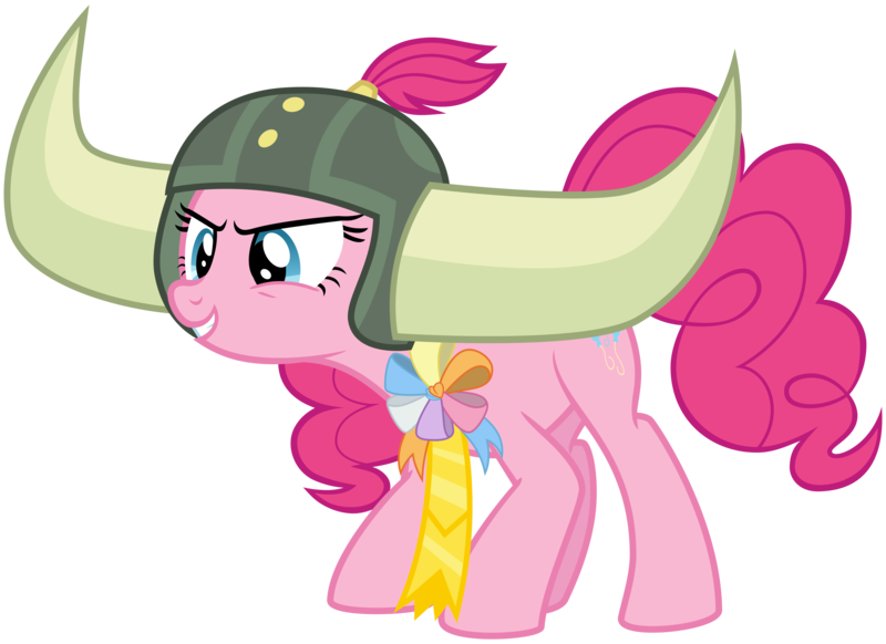 Size: 3300x2400 | Tagged: safe, artist:cheezedoodle96, derpibooru import, pinkie pie, pony, not asking for trouble, .svg available, ambassador badge, crouching, cute, diapinkes, female, helmet, honorary yak horns, horned helmet, lidded eyes, mare, simple background, smiling, solo, svg, transparent background, vector, viking helmet