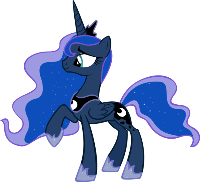 Size: 10000x9098 | Tagged: safe, artist:mumepr, derpibooru import, princess luna, alicorn, pony, luna eclipsed, absurd resolution, female, mare, raised hoof, simple background, smiling, solo, transparent background, vector, vector trace