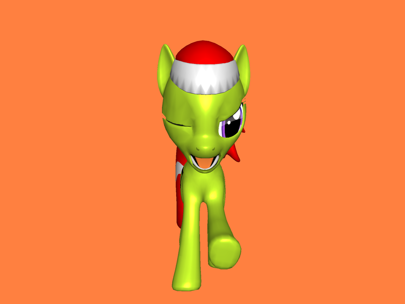 Size: 2000x1500 | Tagged: safe, derpibooru import, oc, unofficial characters only, pony, pony creator, 3d, christmas, fire, hat, hell, holiday, htiw, one eye closed, open mouth, orange background, ponylumen, raised hoof, santa hat, simple background, solo, source filmmaker