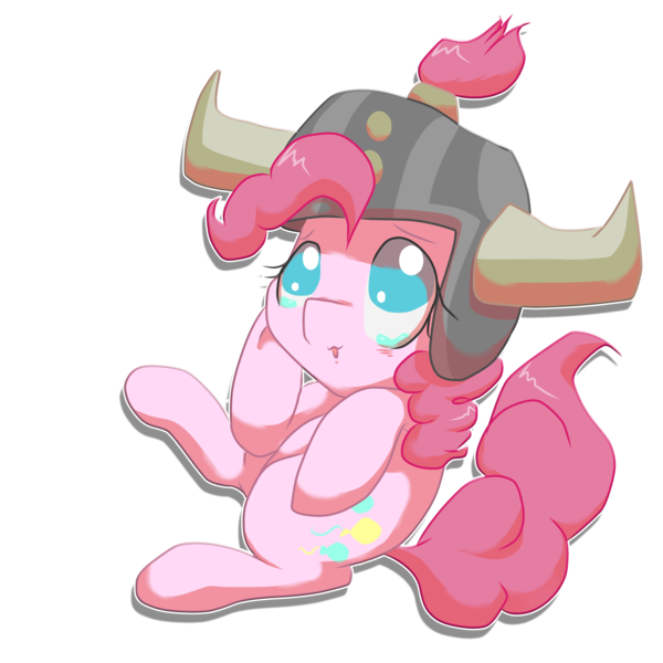 Size: 2479x2479 | Tagged: safe, artist:kenishra, derpibooru import, pinkie pie, earth pony, pony, not asking for trouble, crying, cute, diapinkes, female, helmet, honorary yak horns, horned helmet, mare, simple background, solo, tears of joy, transparent background, viking helmet