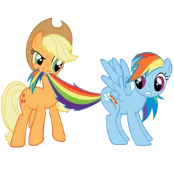 Size: 6000x6000 | Tagged: safe, artist:lolke12, derpibooru import, applejack, rainbow dash, earth pony, pegasus, pony, .psd available, absurd resolution, biting, duo, female, mare, mouth hold, photoshop, simple background, tail bite, tail pull, transparent background