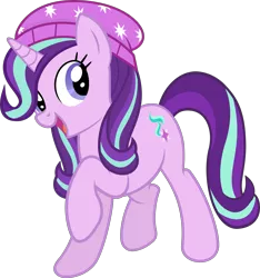 Size: 4214x4500 | Tagged: safe, artist:slb94, derpibooru import, starlight glimmer, ponified, pony, unicorn, absurd resolution, alternate hairstyle, beanie, clothes, cute, equestria girls ponified, female, glimmerbetes, hat, mare, ponified humanized pony, raised hoof, simple background, smiling, solo, transparent background, vector