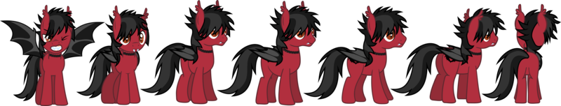 Size: 7418x1410 | Tagged: safe, artist:lightningbolt, derpibooru import, ponified, bat pony, pony, .svg available, absurd resolution, angles, bat pony oc, ear fluff, emo, fall out boy, fangs, folded wings, grin, looking at you, male, messy mane, messy tail, one eye closed, pete wentz, plot, red and black oc, reference, simple background, slit eyes, smiling, solo, spread wings, stallion, standing, svg, tattoo, transparent background, vector, wings