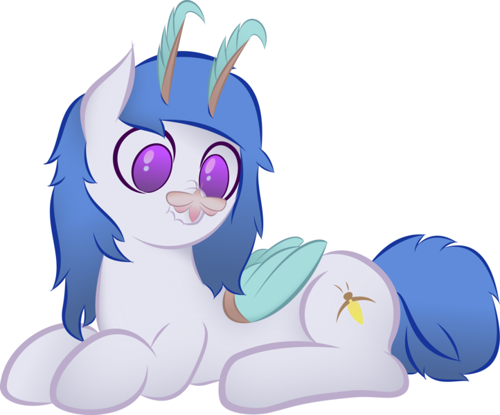 Size: 6000x4983 | Tagged: safe, artist:scrapplejack, derpibooru import, oc, oc:luki caelum, unofficial characters only, moth, mothpony, original species, pony, absurd resolution, cute, cutie mark, femboy, long mane, lying down, male, no pupils, scrunchy face, simple background, solo, stallion, transparent background