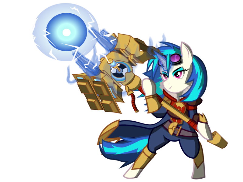 Size: 3333x2500 | Tagged: safe, artist:ostichristian, derpibooru import, vinyl scratch, pony, crossover, hammer time, jayce, league of legends, simple background, solo, transparent background