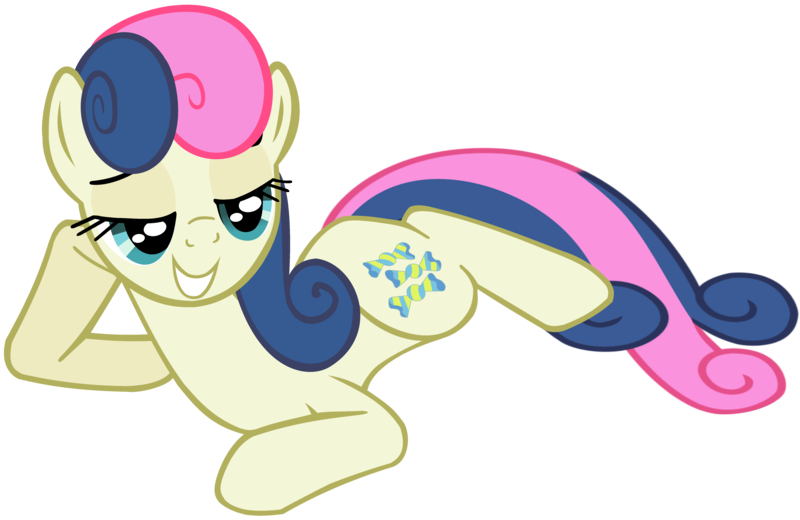 Size: 5874x3817 | Tagged: safe, artist:iamthegreatlyra, derpibooru import, bon bon, sweetie drops, earth pony, pony, absurd resolution, draw me like one of your french girls, female, lidded eyes, mare, prone, simple background, smiling, solo, transparent background, vector