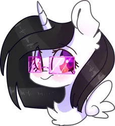Size: 915x1005 | Tagged: safe, artist:emily-826, derpibooru import, oc, oc:bella, unofficial characters only, alicorn, pony, bust, female, glasses, mare, portrait, simple background, solo, transparent background