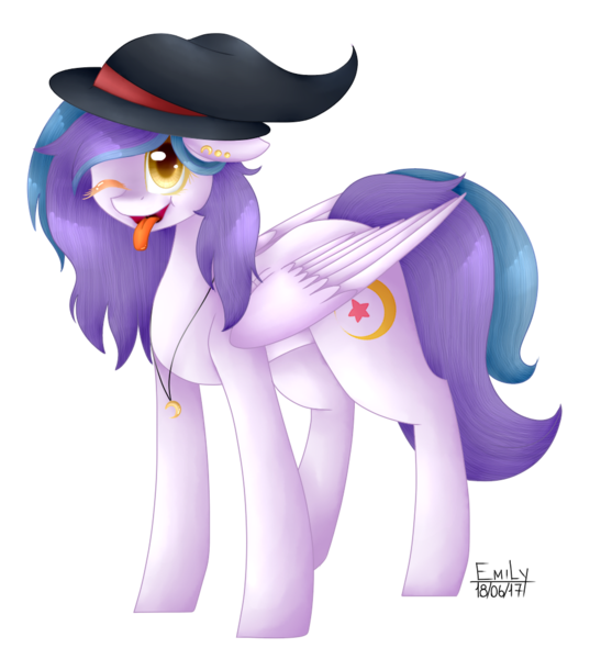 Size: 964x1057 | Tagged: safe, artist:pinkpearlmlp, derpibooru import, oc, oc:shylu, unofficial characters only, pegasus, pony, female, hat, mare, one eye closed, simple background, solo, tongue out, transparent background, wink, witch hat