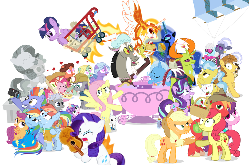 Size: 1182x785 | Tagged: safe, artist:dm29, derpibooru import, angel bunny, applejack, big macintosh, bow hothoof, chipcutter, daybreaker, discord, doctor fauna, feather bangs, fluttershy, hoity toity, maud pie, nightmare moon, photo finish, pinkie pie, princess flurry heart, rainbow dash, rarity, scootaloo, starlight glimmer, strawberry sunrise, sugar belle, sweetie belle, thorax, trixie, twilight sparkle, twilight sparkle (alicorn), whammy, wild fire, windy whistles, alicorn, changedling, changeling, pony, a flurry of emotions, a royal problem, all bottled up, celestial advice, fluttershy leans in, forever filly, hard to say anything, honest apple, rock solid friendship, anger magic, ballerina, basket, bottled rage, camera, cinnamon nuts, clothes, cup, equestrian pink heart of courage, female, food, guitar, heart, heart eyes, helmet, hug, jalapeno red velvet omelette cupcakes, king thorax, kite, magic, male, mining helmet, pancakes, pineapple, pizza costume, pizza head, rainbow dash's parents, reformed four, shipping, shopping cart, simple background, statue, stingbush seed pods, straight, strawberry, sugarmac, teacup, that pony sure does love kites, that pony sure does love teacups, the meme continues, the story so far of season 7, this isn't even my final form, tutu, twilarina, uniform, wall of tags, white background, windyhoof, wingding eyes, wonderbolts uniform