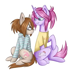 Size: 1405x1429 | Tagged: safe, artist:antidism, derpibooru import, oc, oc:kissel, oc:vadim, unofficial characters only, earth pony, pony, unicorn, clothes, glasses, ponysona, sweater