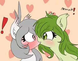 Size: 2499x1946 | Tagged: safe, artist:freefraq, derpibooru import, oc, oc:flower, oc:lai chi, unofficial characters only, bat pony, original species, bat pony oc, blushing, cute, female, kissing, lesbian