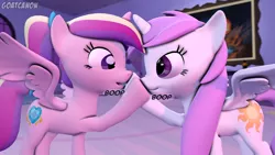 Size: 3840x2160 | Tagged: safe, artist:goatcanon, derpibooru import, princess cadance, princess celestia, alicorn, pony, 3d, boop, cewestia, cute, cutedance, cutelestia, duo, female, filly, mare, niece, nose wrinkle, pink mane, pink-mane celestia, source filmmaker, time paradox, young, younger