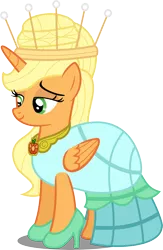 Size: 5975x9139 | Tagged: safe, artist:atomicmillennial, derpibooru import, applejack, alicorn, pony, absurd resolution, alicornified, alternate hairstyle, applecorn, applejewel, clothes, dress, element of honesty, female, high heels, mare, princess applejack, race swap, simple background, solo, transparent background, vector