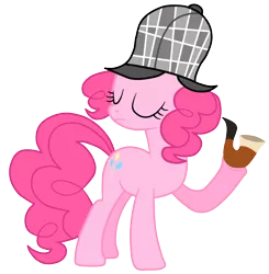 Size: 5000x5104 | Tagged: safe, artist:jennieoo, derpibooru import, pinkie pie, earth pony, pony, mmmystery on the friendship express, absurd resolution, deerstalker, eyes closed, female, hat, mare, pipe, simple background, solo, transparent background, vector, vector trace