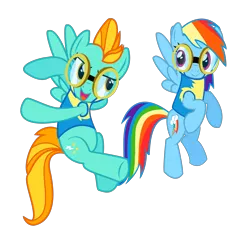 Size: 2027x1878 | Tagged: safe, artist:missy12113, derpibooru import, lightning dust, rainbow dash, pegasus, pony, wonderbolts academy, clothes, duo, duo female, female, goggles, mare, simple background, transparent background, uniform, vector, vector trace, wonderbolt trainee uniform