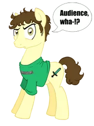 Size: 2500x3333 | Tagged: safe, artist:nicolasnsane, artist:peachpalette, derpibooru import, edit, ponified, pony, .psd available, crossover, dialogue, minecraft, request, simple background, speech bubble, sword, tobuscus, toby turner, trace, transparent background, weapon, youtube, youtuber