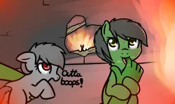 Size: 1101x657 | Tagged: safe, artist:neuro, derpibooru import, oc, oc:anon, unofficial characters only, earth pony, human, pony, undead, zombie, zombie pony, adorable distress, boop, colored pupils, cute, female, filly, fire, floppy ears, hand, heart eyes, holding a pony, hug, licking, looking at you, mare, mlem, nom, nose wrinkle, offscreen character, open mouth, pov, prone, scar, sucking, tongue out, wingding eyes