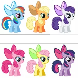 Size: 1279x1279 | Tagged: safe, artist:durpy, artist:spritefizz, derpibooru import, edit, vector edit, apple bloom, applejack, fluttershy, pinkie pie, rainbow dash, rarity, twilight sparkle, earth pony, pony, female, filly, mane six, recolor, simple background, vector, white background