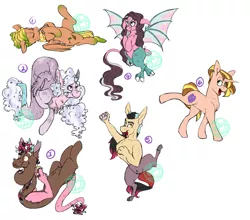 Size: 3645x3203 | Tagged: safe, artist:farewelldecency, deleted from derpibooru, derpibooru import, oc, oc:anomaly, oc:delirium, oc:riot, oc:saturn apple, oc:space-case, oc:whisper willow, unofficial characters only, pony, interspecies offspring, magical lesbian spawn, offspring, parent:applejack, parent:discord, parent:fluttershy, parent:pinkie pie, parent:tree hugger, parent:twilight sparkle, parents:discopie, parents:flutterhugger, parents:twijack, simple background, white background