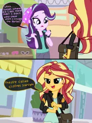 Size: 2048x2732 | Tagged: safe, artist:justsomepainter11, derpibooru import, starlight glimmer, sunset shimmer, comic:starlight gets uncovered, equestria girls, mirror magic, spoiler:eqg specials, clothes, comic, dialogue, logic, mirror, we don't normally wear clothes