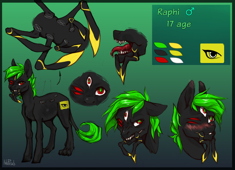 Size: 2489x1802 | Tagged: artist:holosta, derpibooru import, green hair, monster pony, oc, oc:raphi, original species, pedipalps, reference sheet, safe, spider, spiderpony, unofficial characters only