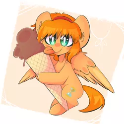 Size: 3000x3000 | Tagged: safe, artist:nyanxleb, derpibooru import, oc, unofficial characters only, pegasus, pony, female, food, hairband, ice cream, ice cream cone, licking, solo, tongue out, ych result