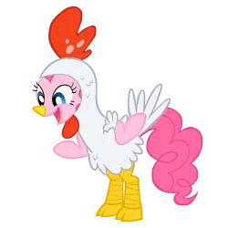 Size: 3000x3000 | Tagged: safe, artist:internationaltck, derpibooru import, pinkie pie, chicken, earth pony, pony, luna eclipsed, animal costume, bipedal, chicken pie, chicken suit, clothes, costume, female, mare, nightmare night costume, simple background, solo, transparent background, vector, vector trace