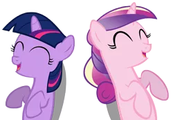 Size: 7934x5500 | Tagged: safe, artist:drfatalchunk, derpibooru import, princess cadance, twilight sparkle, pony, unicorn, a canterlot wedding, .psd available, absurd resolution, eyes closed, female, filly, filly twilight sparkle, laughing, mare, on back, simple background, teen princess cadance, transparent background, vector, younger